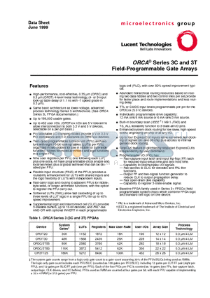 OR3T20-6BA256I datasheet - 3C and 3T Field-Programmable Gate Arrays