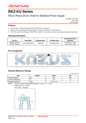 RKZ12AKU datasheet - Silicon Planar Zener Diode for Stabilized Power Supply