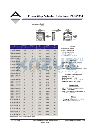 PCS124-3R9M-RC datasheet - Power Chip Shielded Inducto r s