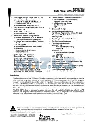 MSP430F2112TPW datasheet - MIXED SIGNAL MICROCONTROLLER