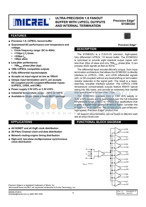 SY58032UMI datasheet - ULTRA-PRECISION 1:8 FANOUT BUFFER WITH LVPECL OUTPUTS AND INTERNAL TERMINATION