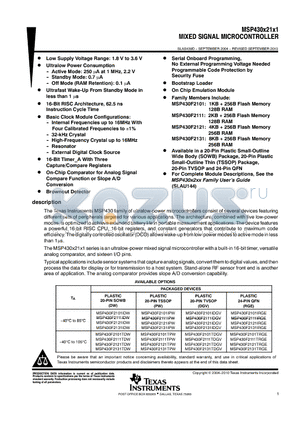 MSP430F2111TRGET datasheet - MIXED SIGNAL MICROCONTROLLER