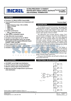 SY58033UMGTR datasheet - ULTRA-PRECISION 1:8 FANOUT BUFFER WITH 400mV LVPECL OUTPUTS AND INTERNAL TERMINATION