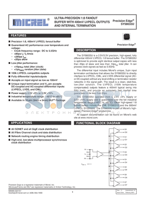 SY58033UMI datasheet - ULTRA-PRECISION 1:8 FANOUT BUFFER WITH 400mV LVPECL OUTPUTS AND INTERNAL TERMINATION