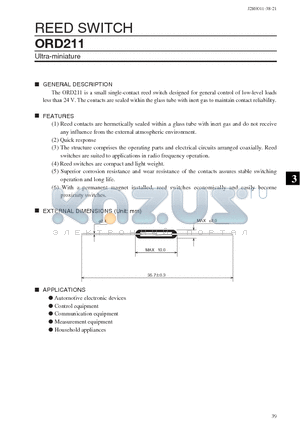 ORD211 datasheet - REED SWITCH