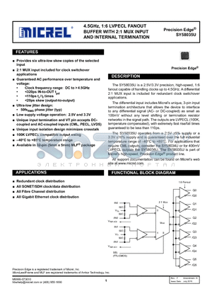 SY58035UMGTR datasheet - 4.5GHz, 1:6 LVPECL FANOUT BUFFER WITH 2:1 MUX INPUT AND INTERNAL TERMINATION