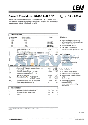 NNC-10GFP datasheet - Current Transducer