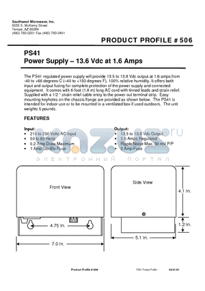 PP506 datasheet - Power Supply - 13.6 Vdc at 1.6 Amps