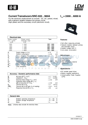 NNC-920A datasheet - Current Transducers NNC-920~960A