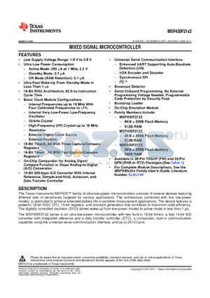 MSP430F2112TRHB datasheet - MIXED SIGNAL MICROCONTROLLER