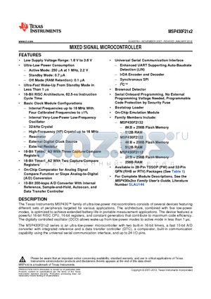 MSP430F2122IPW datasheet - MIXED SIGNAL MICROCONTROLLER