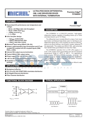 SY58600UMITR datasheet - ULTRA-PRECISION DIFFERENTIAL CML LINE DRIVER/RECEIVER WITH INTERNAL TERMINATION