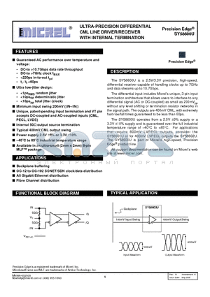 SY58602U datasheet - ULTRA-PRECISION DIFFERENTIAL CML LINE DRIVER/RECEIVER WITH INTERNAL TERMINATION