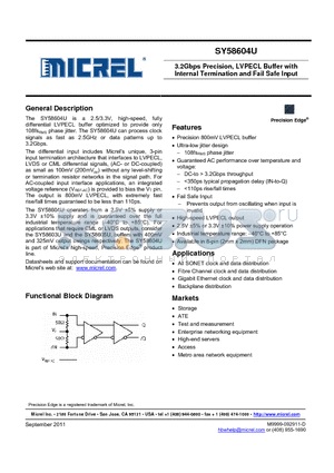 SY58604UMGTR datasheet - 3.2Gbps Precision, LVPECL Buffer