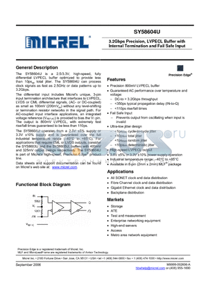 SY58604U datasheet - 3.2Gbps Precision, LVPECL Buffer with Internal Termination and Fail Safe Input