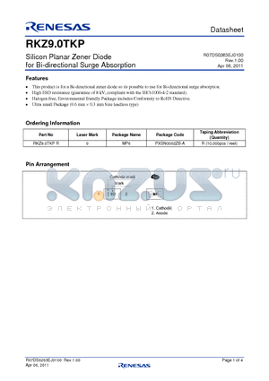RKZ9.0TKP datasheet - Silicon Planar Zener Diode for Bi-directional Surge Absorption