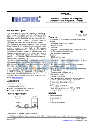 SY58620L datasheet - Precision 4.25Gbps CML Backplane