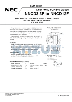 NNCD8.2F datasheet - ELECTROSTATIC DISCHARGE NOISE CLIPPING DIODES DOUBLE TYPE, ANODE COMMON 3PIN MINI MOLD