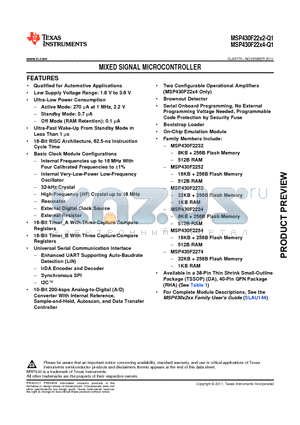 MSP430F2232TRHATQ1 datasheet - MIXED SIGNAL MICROCONTROLLER