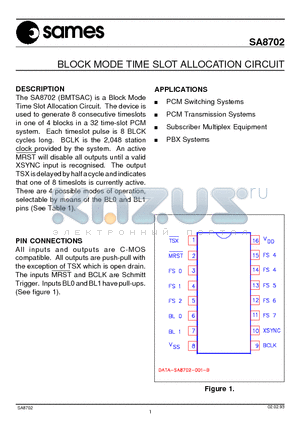 SA8702 datasheet - BLOCK MODE TIME SLOT ALLOCATION CIRCUIT