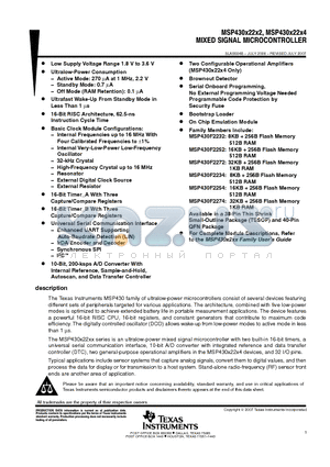 MSP430F2234IDAR datasheet - MIXED SIGNAL MICROCONTROLLER