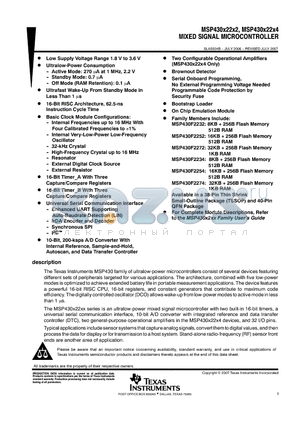 MSP430F2232IDA datasheet - MIXED SIGNAL MICROCONTROLLER