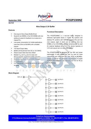 PCS2P2309NZ datasheet - Nine Output 3.3V Buffer