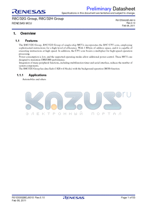 R5F21326HJSP datasheet - Refer to Table 1.5 Product List for R8C/32G Group.