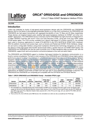 ORSO42G5-1BM484C datasheet - 0.6 to 2.7 Gbps SONET Backplane Interface FPSCs