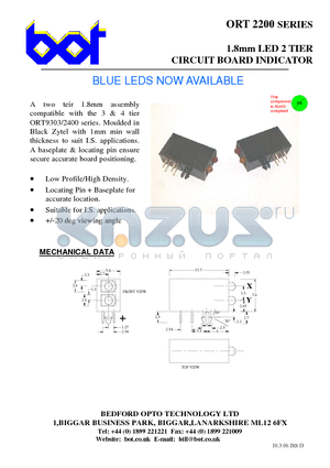 ORT2200O datasheet - 1.8mm LED 2 TIER CIRCUIT BOARD INDICATOR
