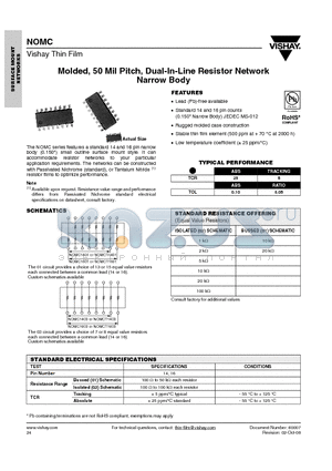 NOMC datasheet - Molded, 50 Mil Pitch, Dual-In-Line Resistor Network