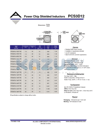 PCS3D12-100T-RC datasheet - Power Chip Shielded Inductors