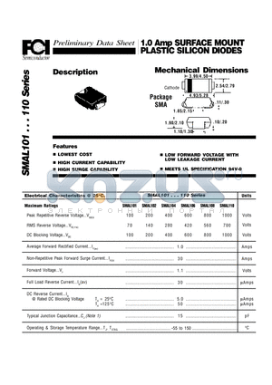 SMAL110 datasheet - 1.0 Amp SURFACE MOUNT PLASTIC SILICON DIODES