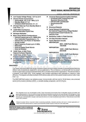 MSP430F2330TRHAT datasheet - MIXED SIGNAL MICROCONTROLLER