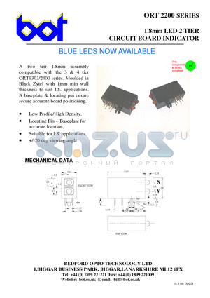 ORT2200G datasheet - 1.8mm LED 2 TIER CIRCUIT BOARD INDICATOR