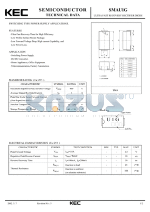 SMAU1 datasheet - ULTRA FAST RECOVERY RECTIFIER DIODE (SWITCHING TYPE POWER SUPPLY)