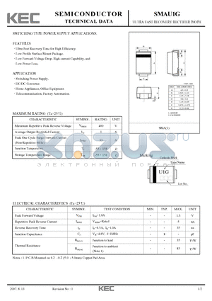 SMAU1G datasheet - ULTRA FAST RECOVERY RECTIFIER DIODE