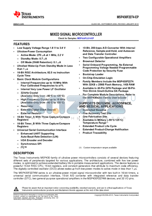 MSP430F2274MRHAEP datasheet - MIXED SIGNAL MICROCONTROLLER