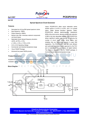 PCS3I2191AG-16TT datasheet - Spread Spectrum Clock Generator