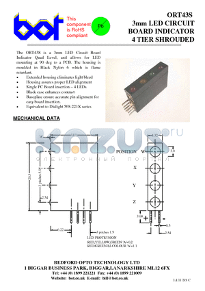 ORT43SBCORG datasheet - 3mm LED CIRCUIT BOARD INDICATOR 4 TIER SHROUDED