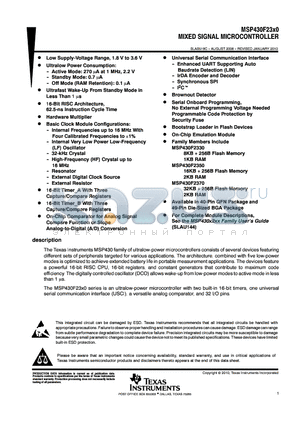 MSP430F2330IYFFT datasheet - MIXED SIGNAL MICROCONTROLLER