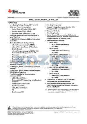 MSP430F233TRGCR datasheet - MIXED SIGNAL MICROCONTROLLER