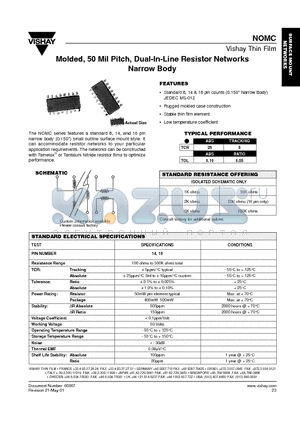 NOMC14031003A datasheet - Molded, 50 Mil Pitch, Dual-In-Line Resistor Networks Narrow Body