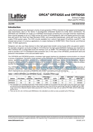 ORT42G5-2BM484I datasheet - 0.6 to 3.7 Gbps XAUI and FC FPSCs