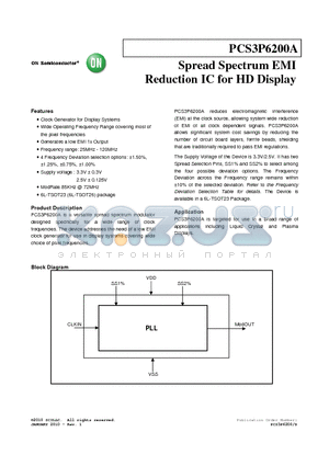PCS3P6200A datasheet - Spread Spectrum EMI Reduction IC for HD Display