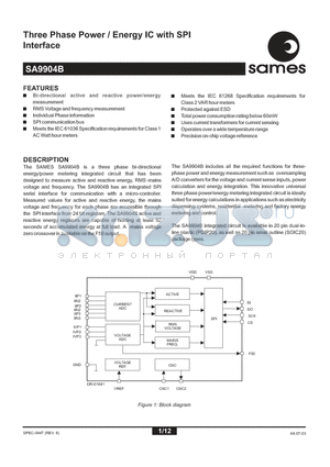 SA9904BPA datasheet - Three Phase Power / Energy IC with SPI Interface