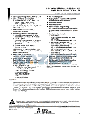 MSP430F235TPMR datasheet - MIXED SIGNAL MICROCONTROLLER