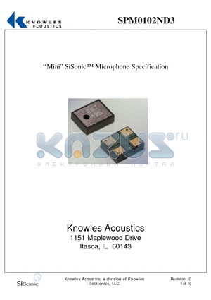 SPM0102ND3 datasheet - Mini Surface Mount Silicon Microphone with standard RF Protection