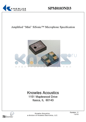 SPM0103ND3 datasheet - Amplified Mini Surface Mount Silicon Microphone with standard RF Protection
