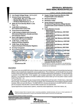 MSP430F2417TPNR datasheet - MIXED SIGNAL MICROCONTROLLER